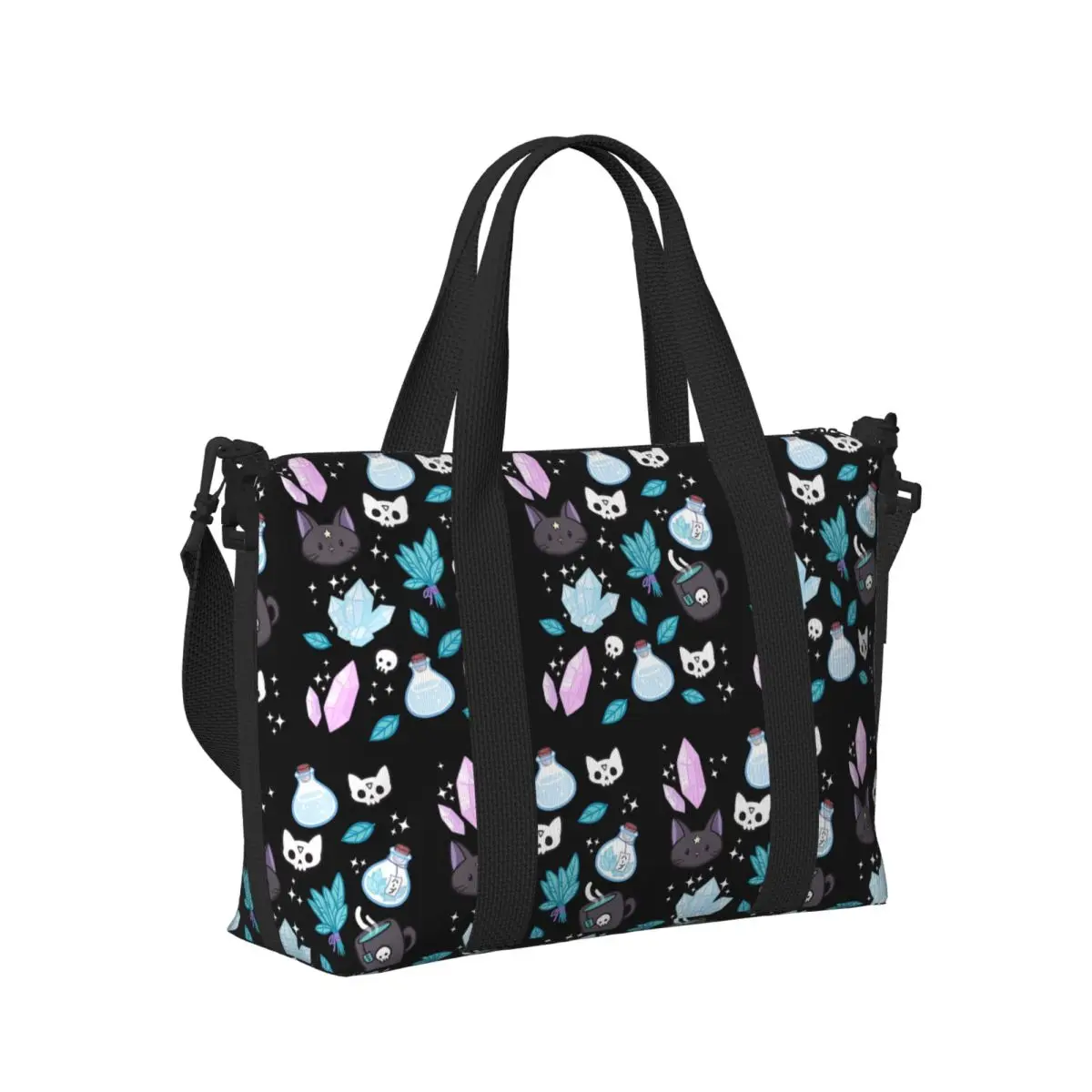 

Herb Witch Черно-белая пляжная дорожная сумка Nikury Cat Большая вместительная сумка-тоут для спортзала Спортивная женская дорожная сумка для покупок