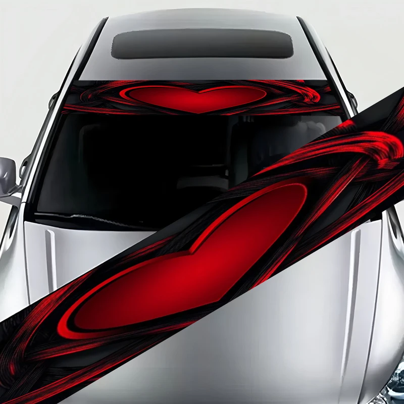 

1 eye-catching black and red love fluid decorative painting graphic car front windshield sticker, waterproof and highly durable