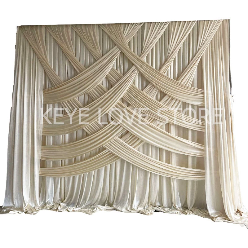 New Design Cross Drapes Ice Silk Wedding Backdrop Curtain Event Party Celebration Fabric Stage Background Drapes Wall Decoration