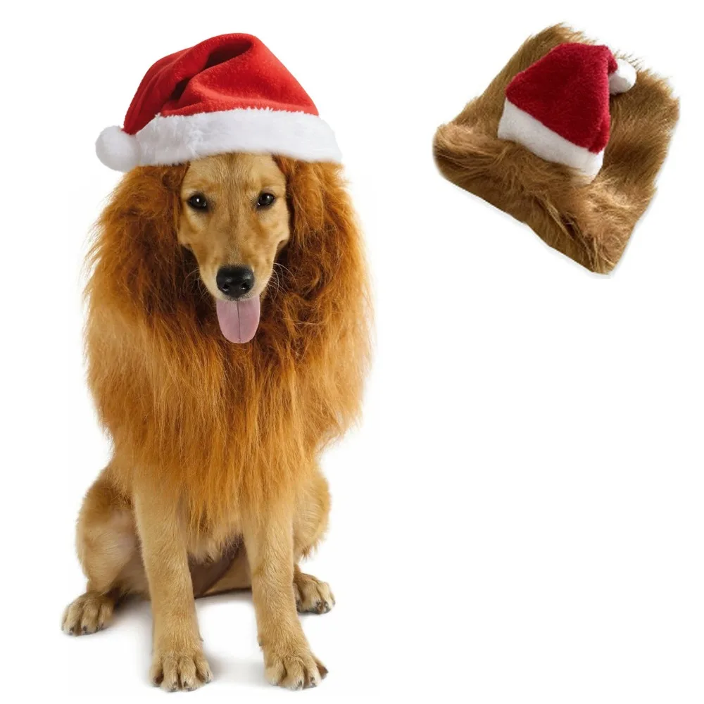 

Creative Santa Dog Cat Costume Funny Furry Pet Wig Christmas Dog Hat Cute Adjustable Santa Claus Hat for Dog