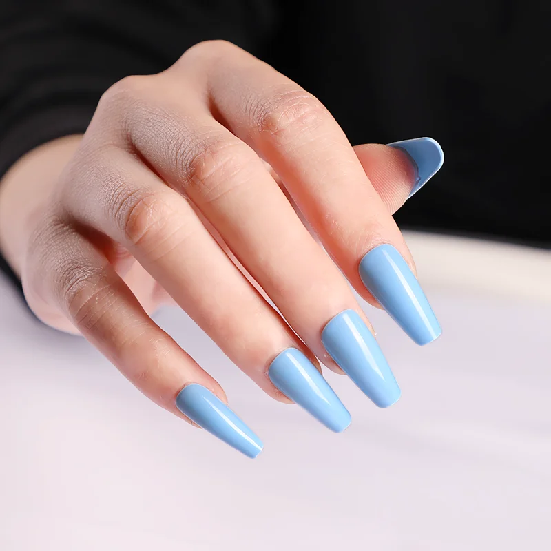 24pcs Latest fashion Acrylic nails Certainly reuse Candy Long Ballet False Nails Sexy light blue P1921