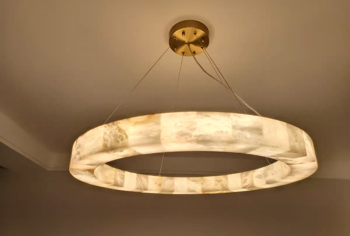 Lampe LED Suspendue Ronde en Marbre, Design Créatif Moderne, Luxueuse, GN568TB