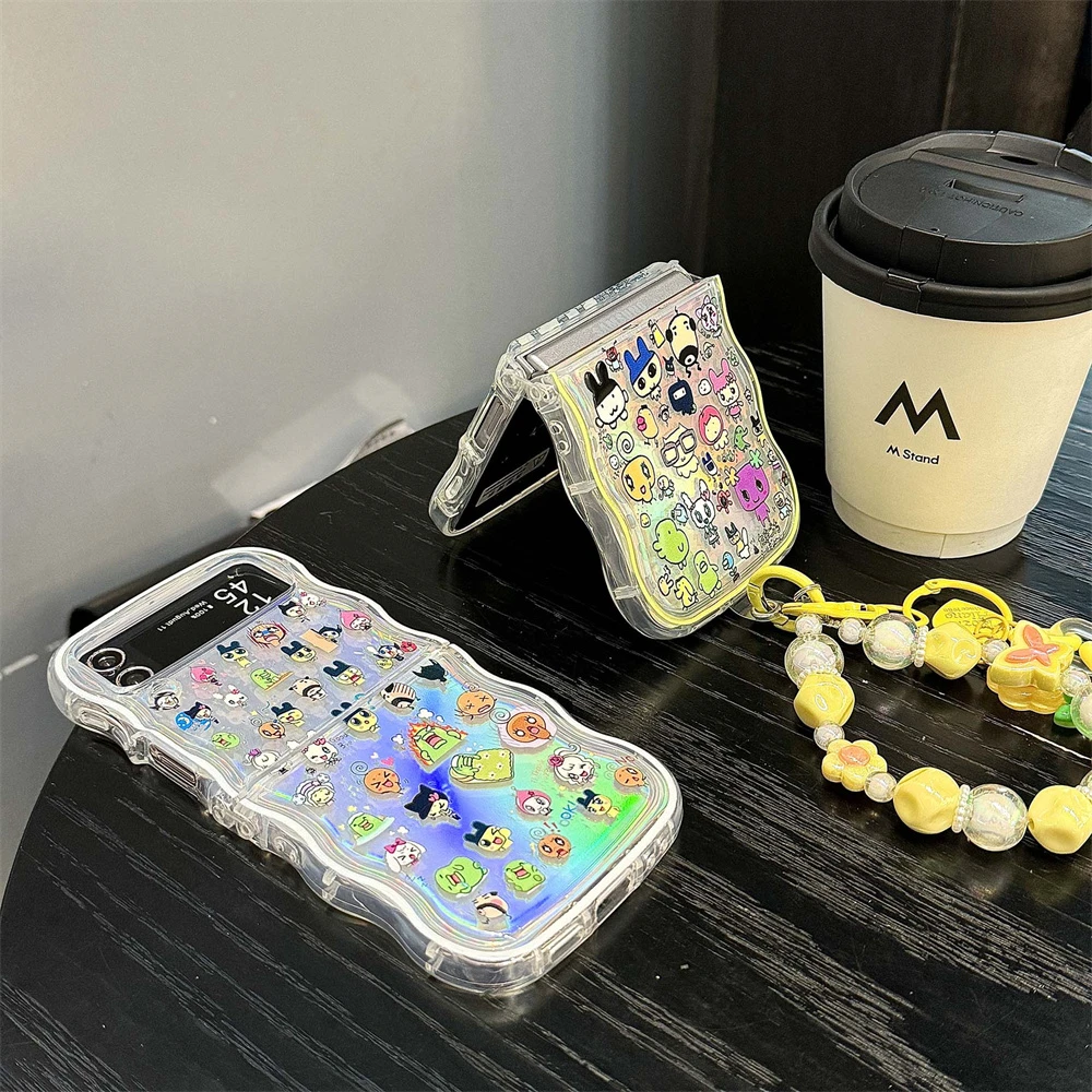 Cute Cartoon Japan Anime Tamagotchi Phone Case For Samsung Galaxy Z Flip 7 6 5 Hard TPU Cover For Z Flip 4 3 With lanyard - view 5