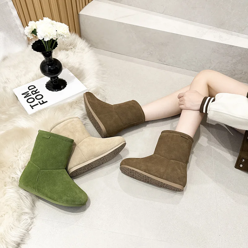 

Faionable Flat Bot Snow Boots Autumn Winter New Sle Casual ort Tube Two-Way Wear Women's oes Warm Rubber Sole