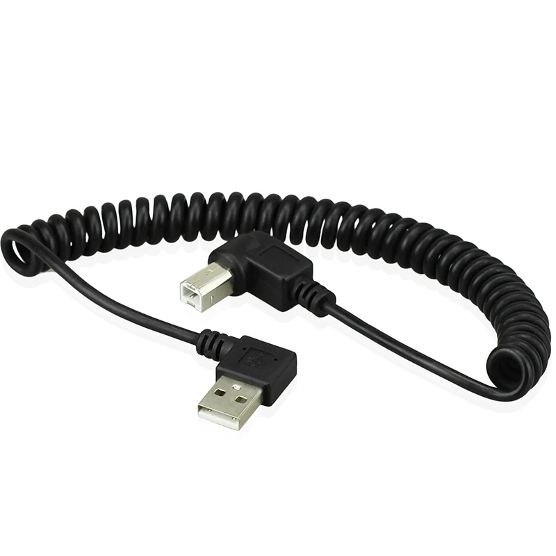 40CM USB 2.0 Male to 4pin USB B type Right Angle Retractable Data Charging Cable for USB2.0 Printer and Scanner