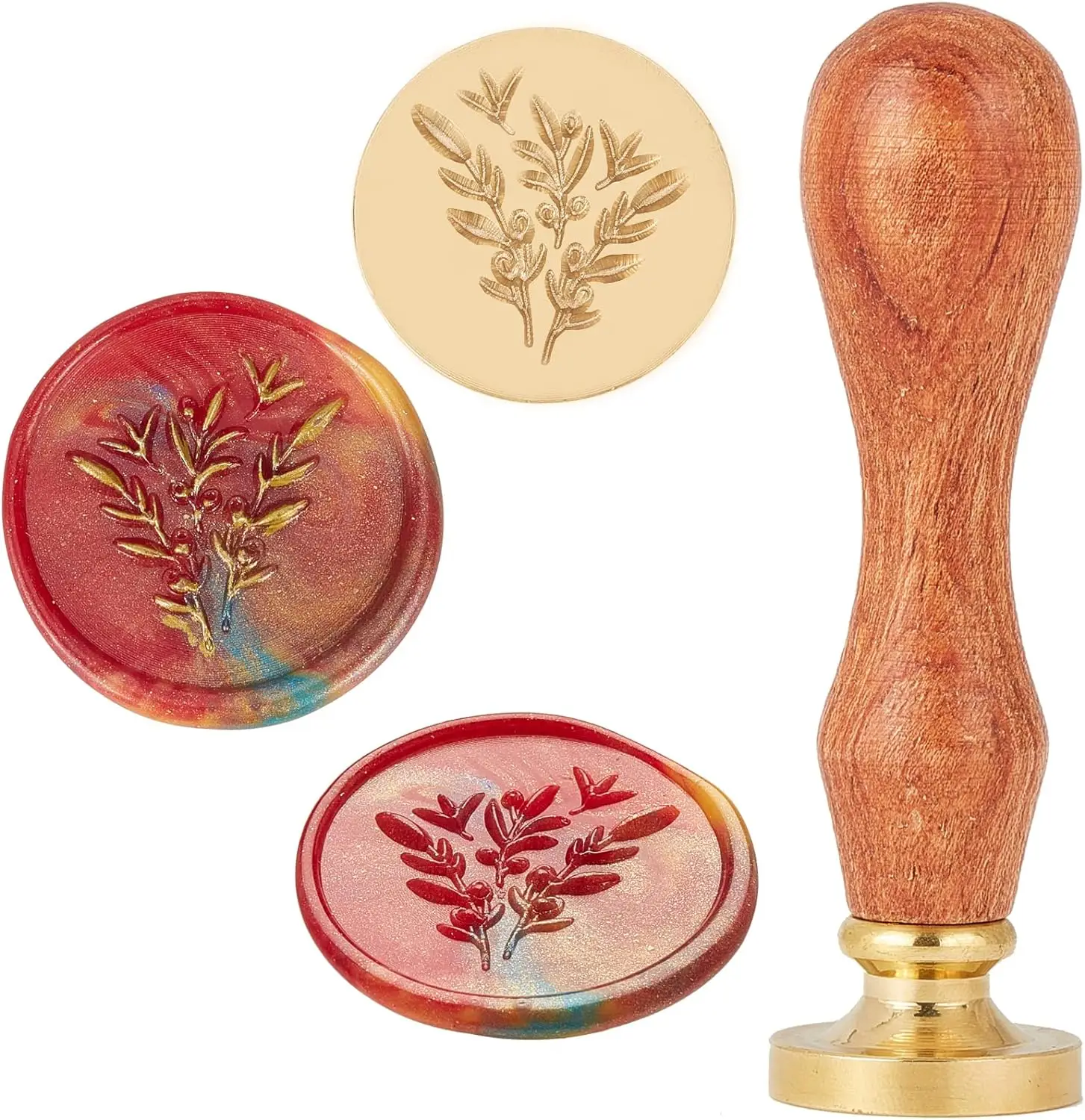 

1PC 25mm Wax Seal Stamp Olive Branch 3D Embosser Sealing Stamp Heads with Wooden Handle Retro Removable Brass Head