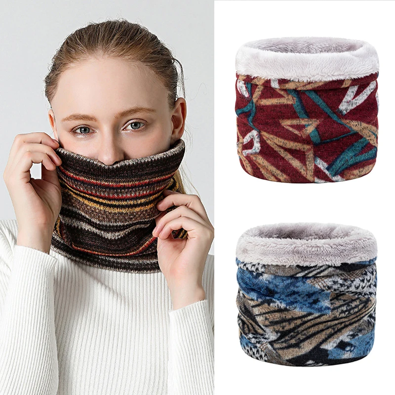 

Winter Neck Warmer Ring Scarf Fleece Lined Novelty Pattern Neck Gaiter Cold Weather Men Women Thick Scarf Ski Face Mask Cover