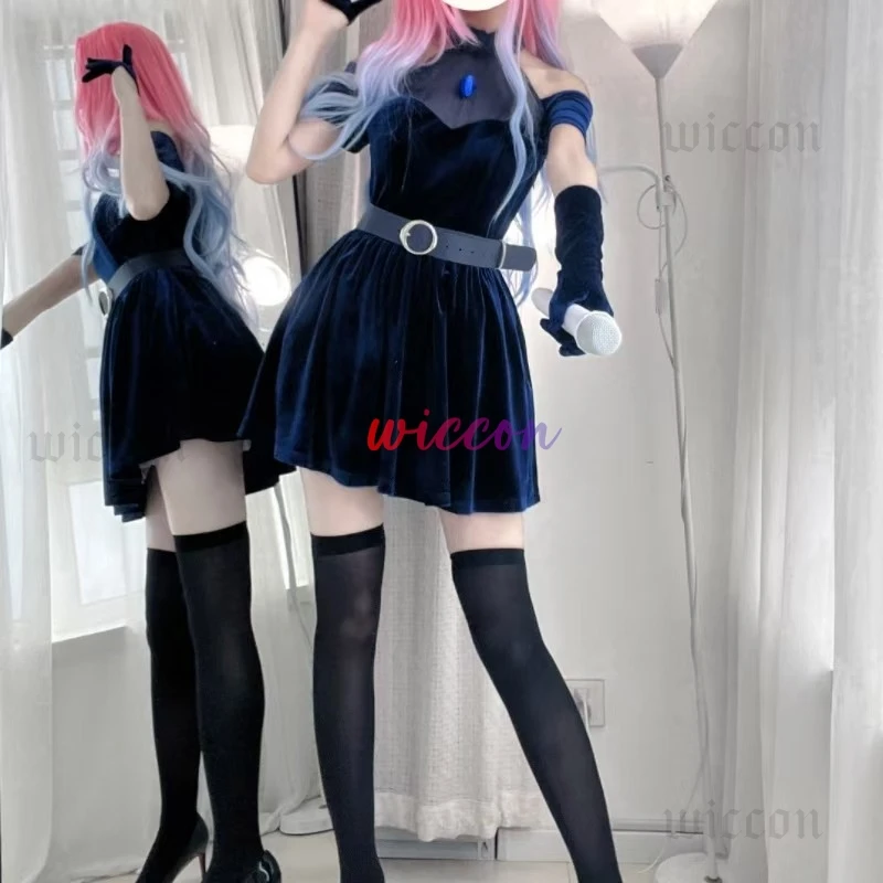 أنيمي الغريبة المرحلة تأثيري ميزي تأثيري حلي شعر مستعار هالوين أنيمي الملابس لعبة وتتسابق المرحلة فستان أسود رائع النساء