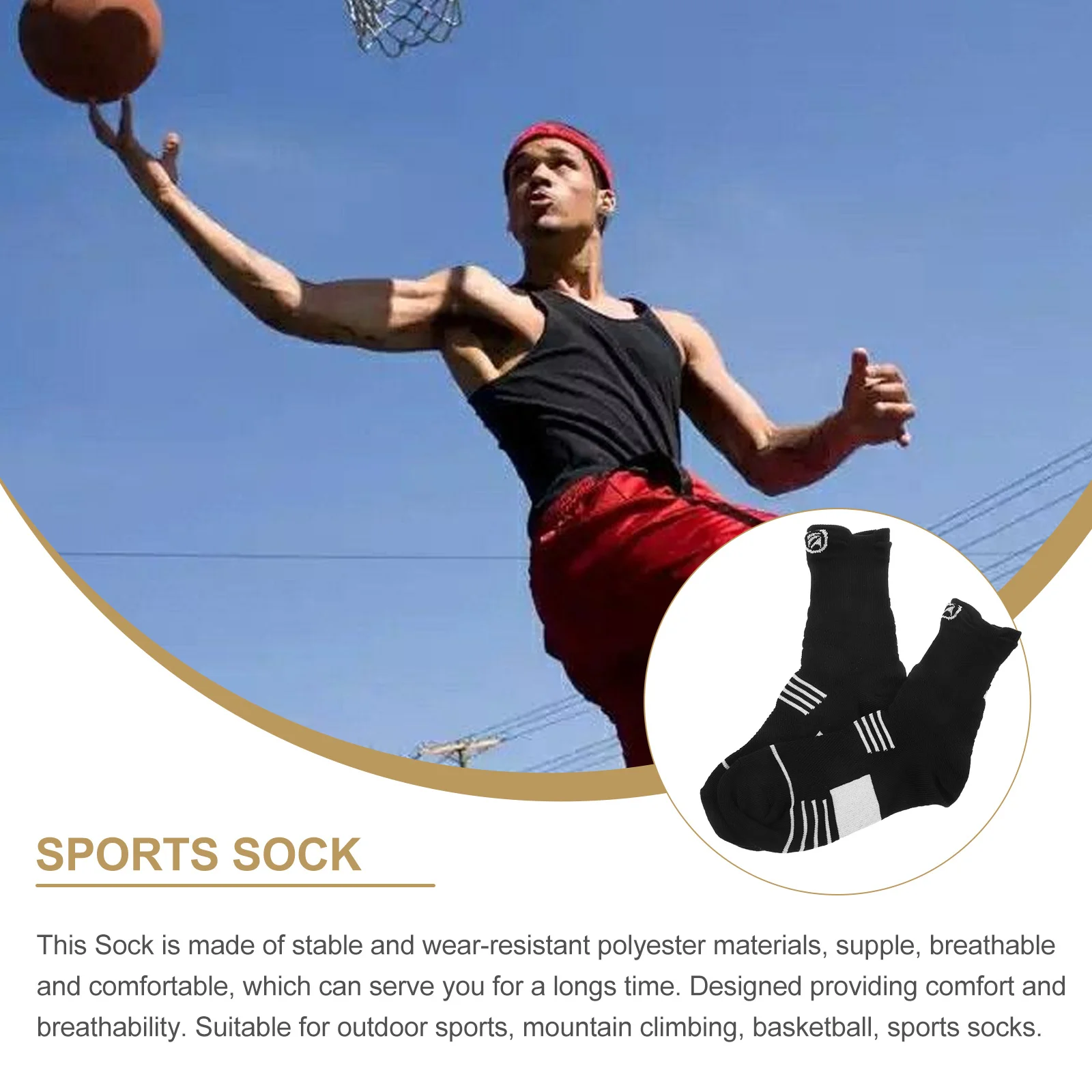 

2Pairs Skin Friendly Mid Calf Sports Socks Breathable Thermal Sweat Absorbing Suitable for Outdoor Sports Running Basketball