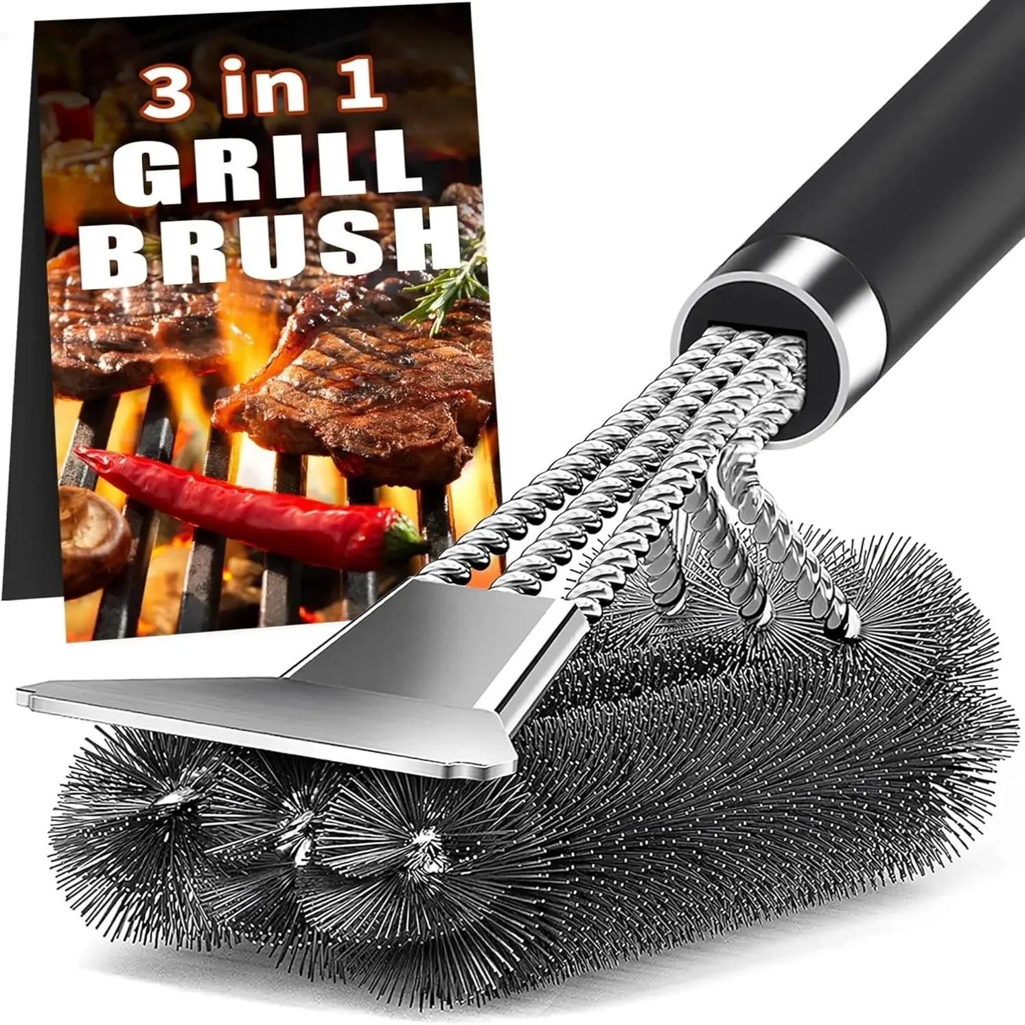 Escova de limpeza para churrasqueira, escova de arame de aço para limpeza de grelhas e fogões de churrasco, ferramenta de limpeza especializada para churrasco.