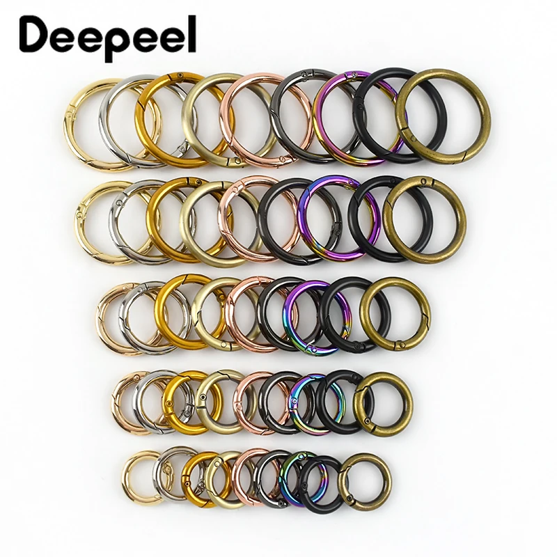 10Pcs Deepeel 10-50mm Metal O Ring Buckle Round Openable Spring Clasp Carabiner Snap Keychain Hooks DIY Clothes Bags Accessories