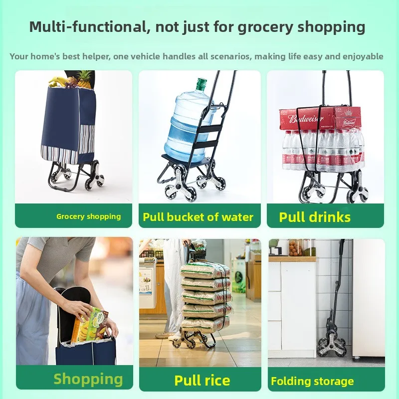 Foldable Grocery Shopping Cart Stair Climbing Portable Hand Pull Push Trolley Home Use Shopping Trolley Folding Cart Shopping