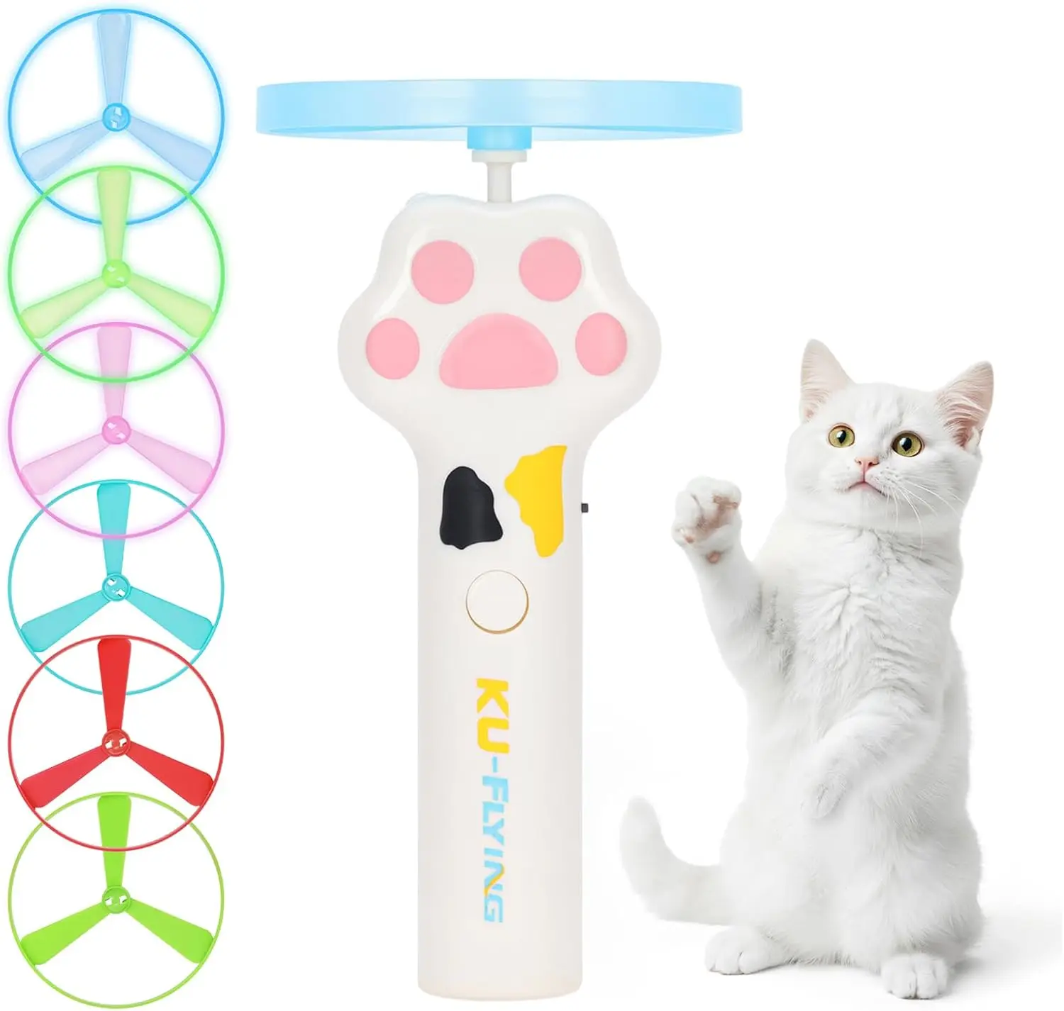 Cat Chase Fetch Toy Rechargeable Disc Launcher with 6 Flying Spinners Interactive Pet Hunting Toys Indoor Outdoor Yard Cats Dog