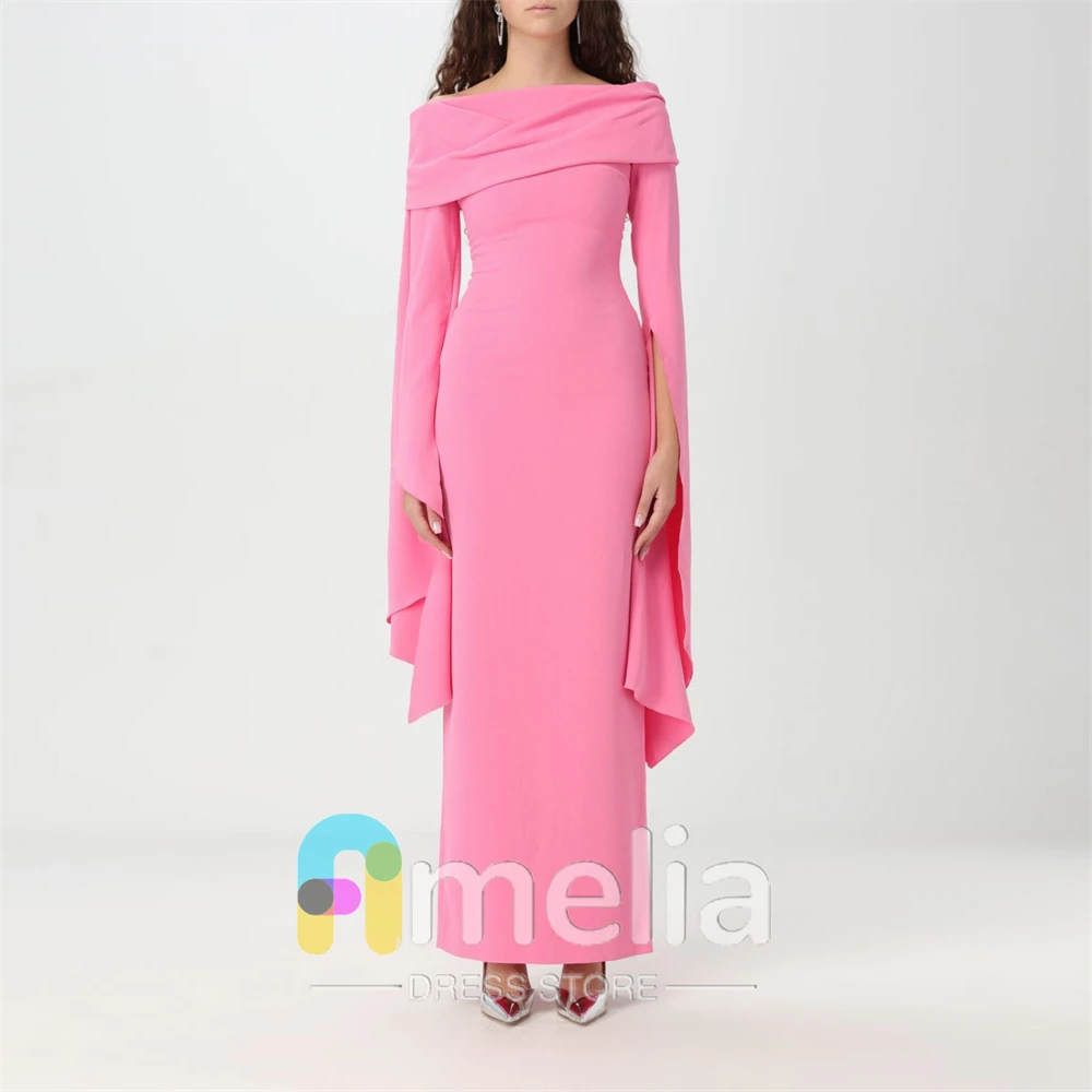 

Customized A-line Evening Dresses Long فساتين سهرة مسلمة Long Sleeve Crepe Robe de soirée Formal Party Gown