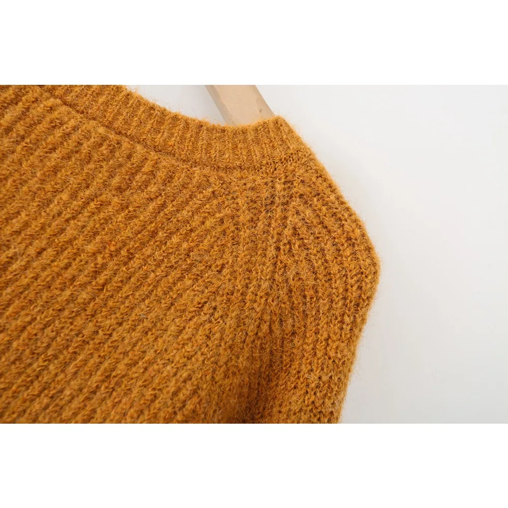 

Long Sleeves Sweater with Knot on The Back Autumn Stylish Women's Pumpkin Knit Jumper with Back Knot Elegant Chic Round Neck and