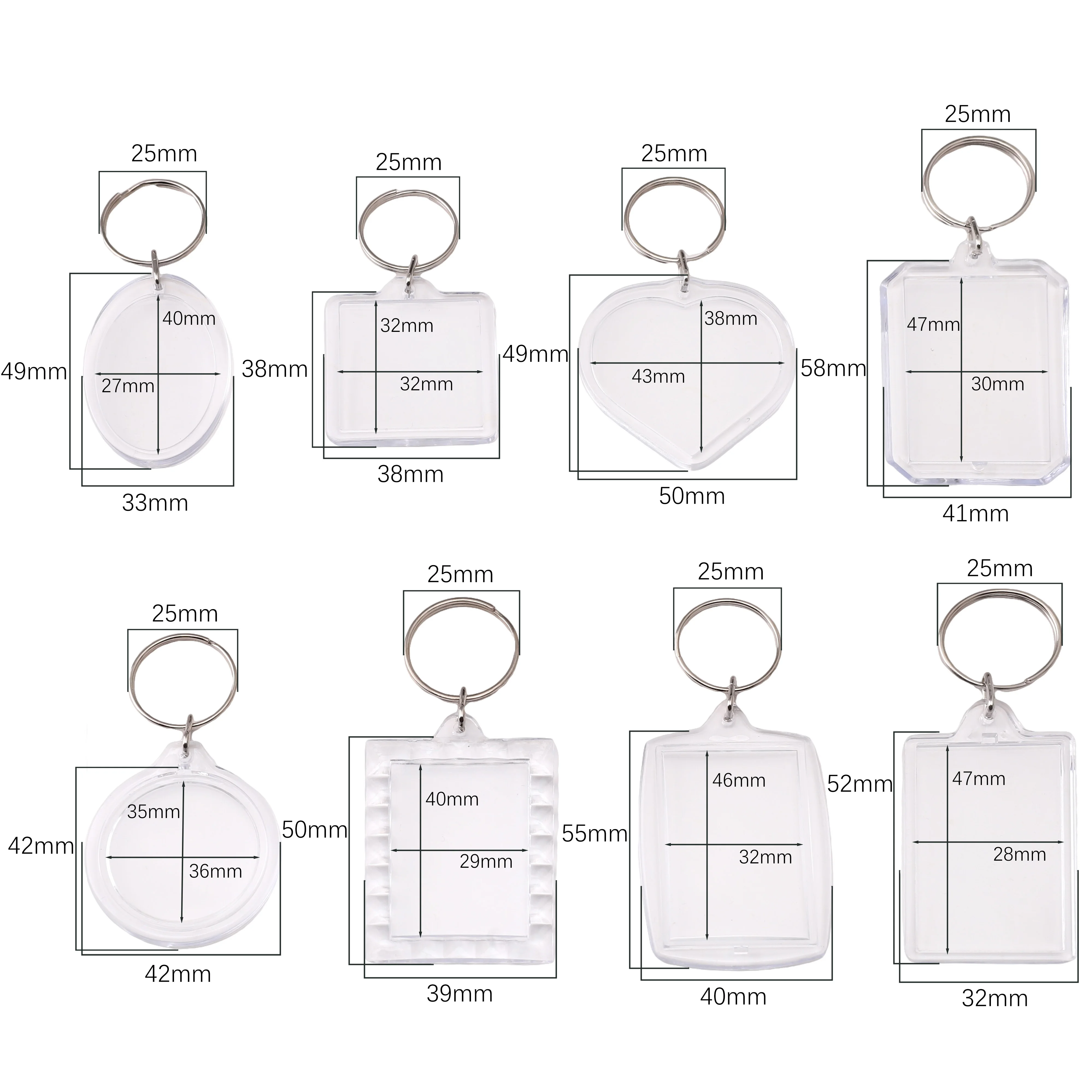 พวงกุญแจกรอบรูปใส 5/10 ชิ้น หลายรูปทรง อะคริลิกใส สำหรับทำเครื่องประดับ