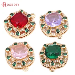 18K Gold Color Brass and Zircon Square Charms Pendants High Quality Jewelry Making Necklace Earrings Accessories for Women
