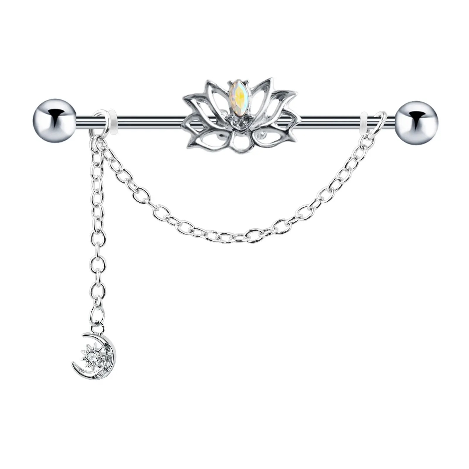 CZ Industrial Piercing Earrings Barbell Ear Cartilage Helix-Conch Piercing Bar Stud Body Jewelry Piercing Tragus Dangle