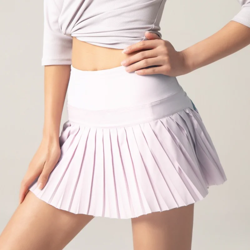 

Summer Women Tennis Pleated Skirt with Inner Lining High Waist Double Layer Design Sport Sexy Fitness Yoga Dancing Shorts