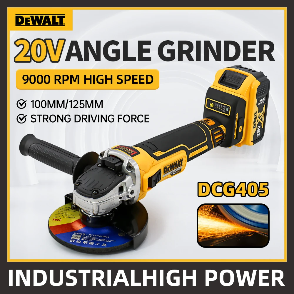 DEWALT 브러시리스 리튬 앵글 연마기 충전 전기 연마기, 금속 절단기, DCG405, 100mm, 125mm