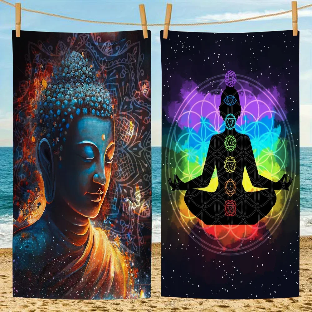Indian Buddha Statue Meditation Chakra Microfiber Beach Towel Absorbent Quick dry Yoga Swimming Resort Mountain Climbing Towel