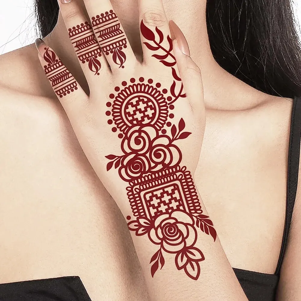 Flower Temporary Tattoos for Women, Waterproof Henna Tattoo Stickers for Hand Water Transfer Body Art Fake Tattoo Instant Tatoo