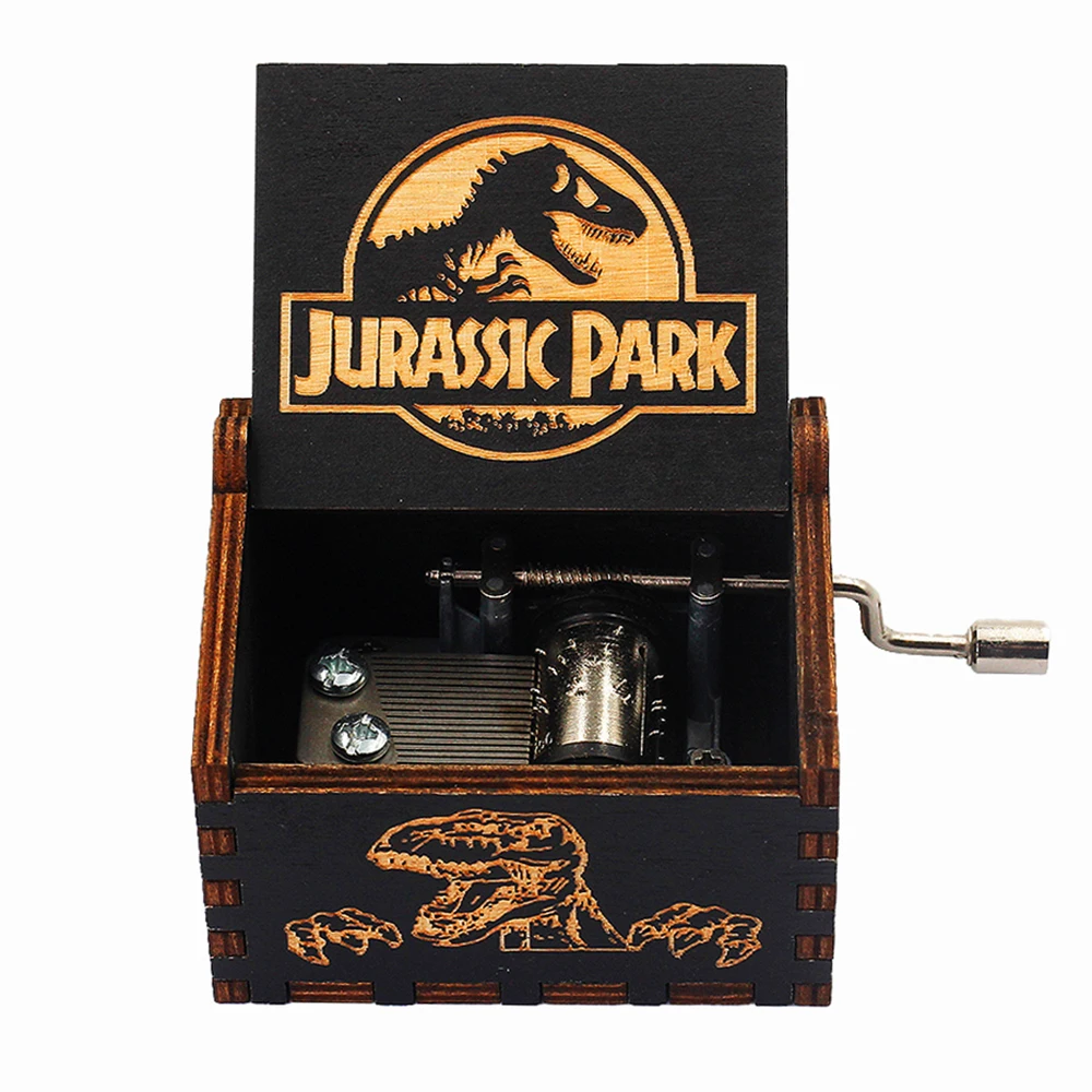 HOT Wooden Hand Crank Black Jurassic Park Music Box Children's Holiday Gifts Christmas Gifts Birthday Gift