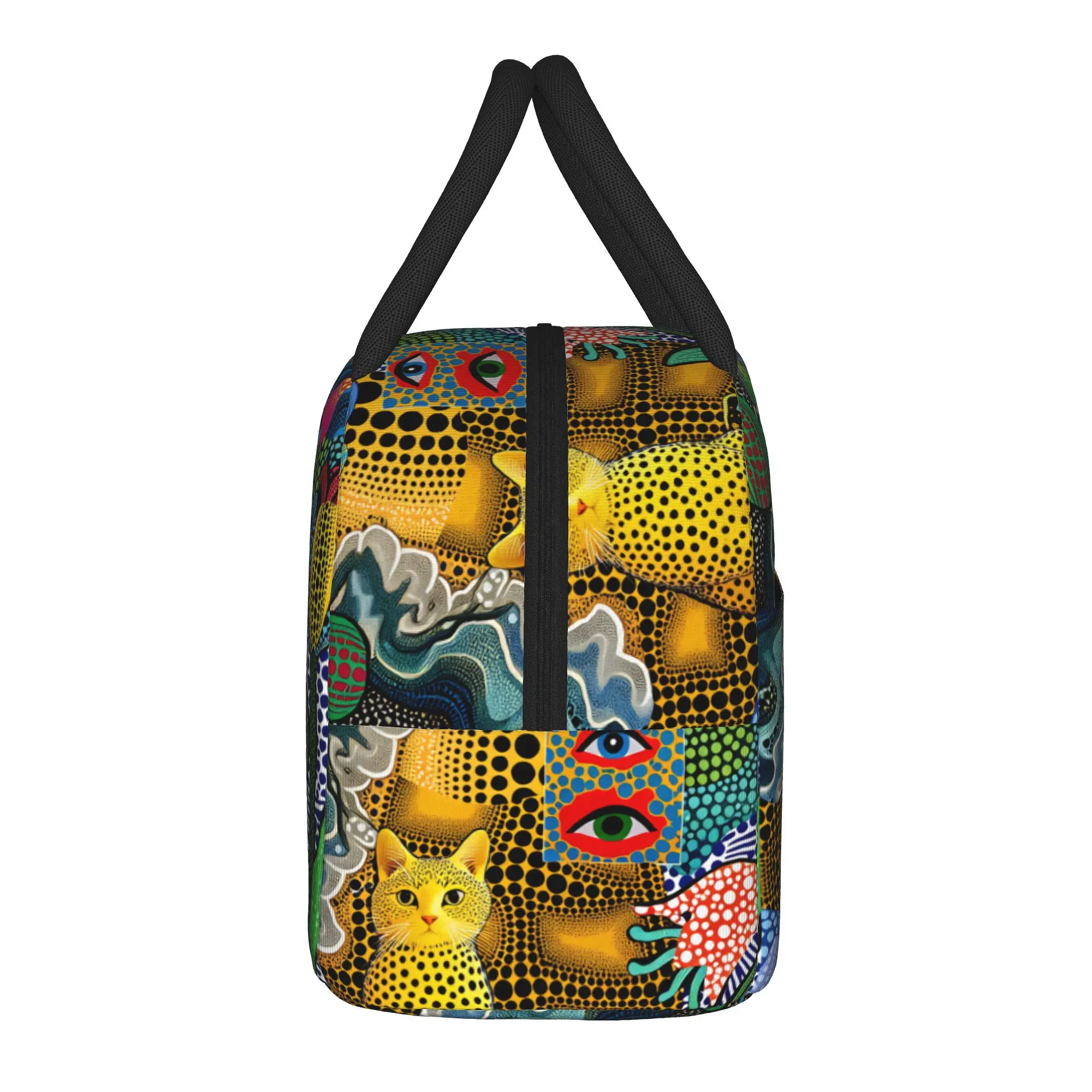 Yayoi Kusama Abstract Face Lunch Bag Japanese Artist Lunch Box Zipper Thermal Tote Handbags For Women Oxford Cooler Bag
