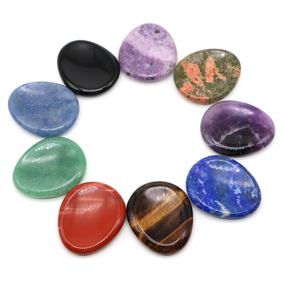 40x48mm Natural Crystal Stone Thumb Worry Oval Massage Quartz Healing Chakra Energy Therapy Meditation Spiritual Gem Home Decor