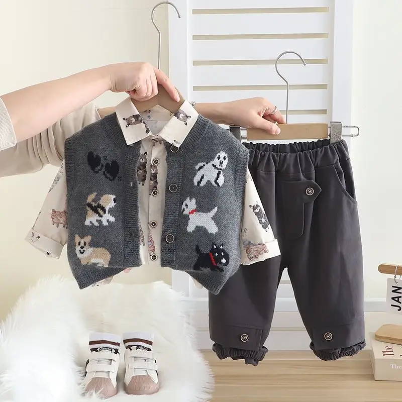

Baby Boys 3-Piece Clothing Set Spring Autumn Long Sleeved Sweater Shirt Vest Pure Cotton Casual Pants Children's Wear