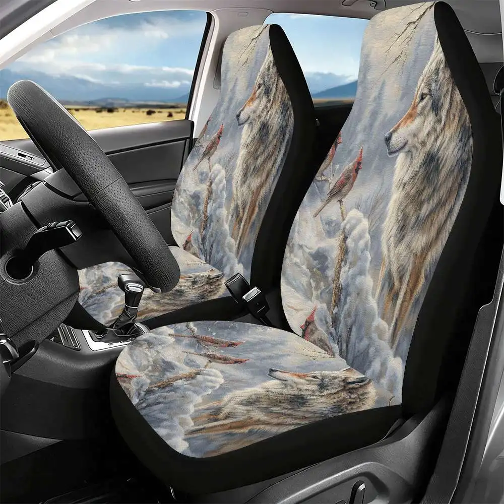2pcs Wolf And Cardinal Car Seat Covers Suitable For Front Seats High Back Design Material Suitable For Cars SUVs And Trucks Wome