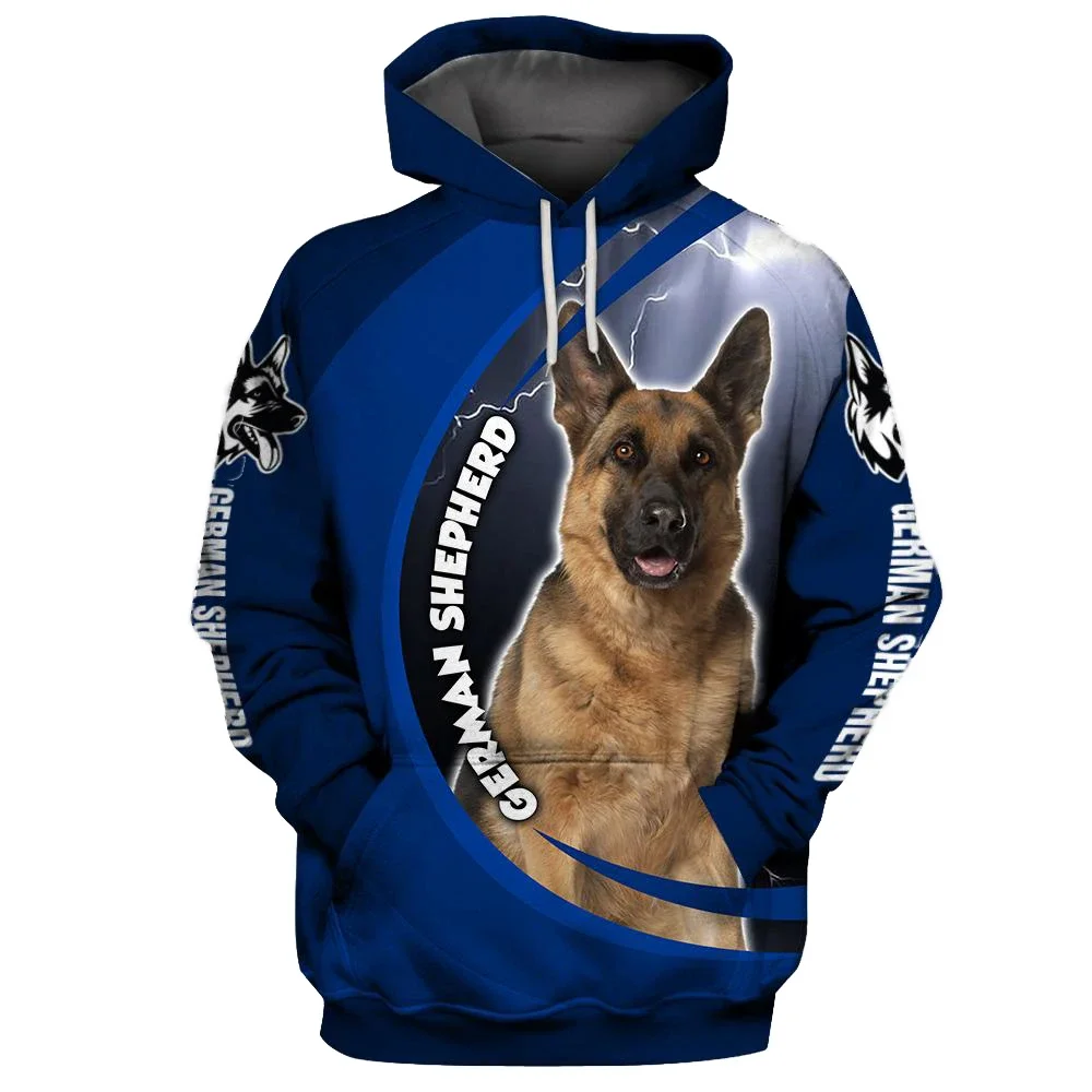 HX German Shepherd Hoodies 3D Graphic Special Dog Father Lightning Hoodie All Print Sweatshirts Pullover Harajuku Streetwear