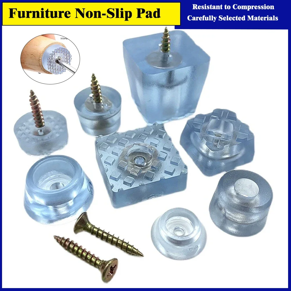 

2/4/8Pcs Transparent Non-slip Chair Leg Feet Pad With Screw Round/Square PVC Sofa Foot Covers Floor Legs Protector