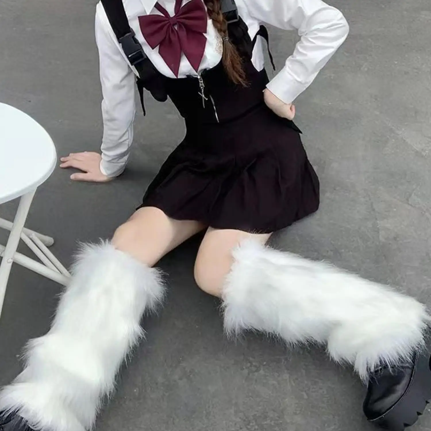 Women's Artificial Fur Leg Warmers Japanese Lolita Autumn And Winter Black And White Knitted Socks Leg Warmers For Women