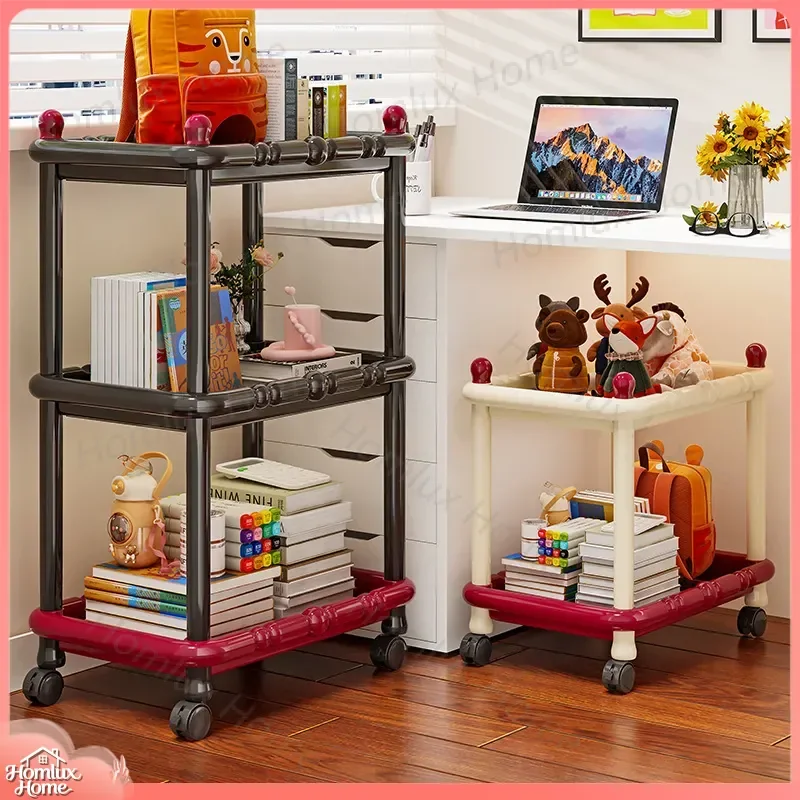 Multi-Layer Plastic Storage Rack for Kitchen Bathroom Living Room Bedroom Snack Toy Organizer Wheel Design Household Storage
