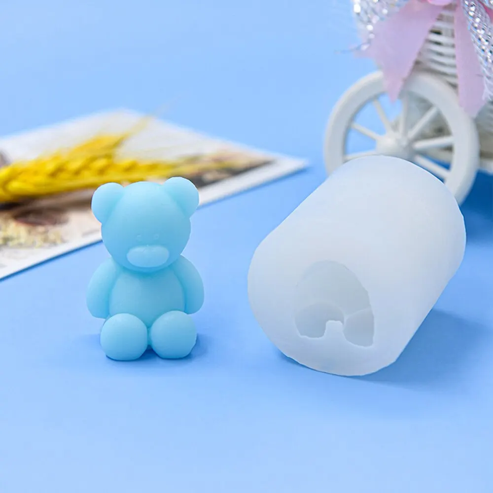 3D Cute Cartoon Bear Silicone Candle Mold Diy Handmade Soap Plaster Ice Cube Baking Mold Birthday Party Wedding Gift Making Mold