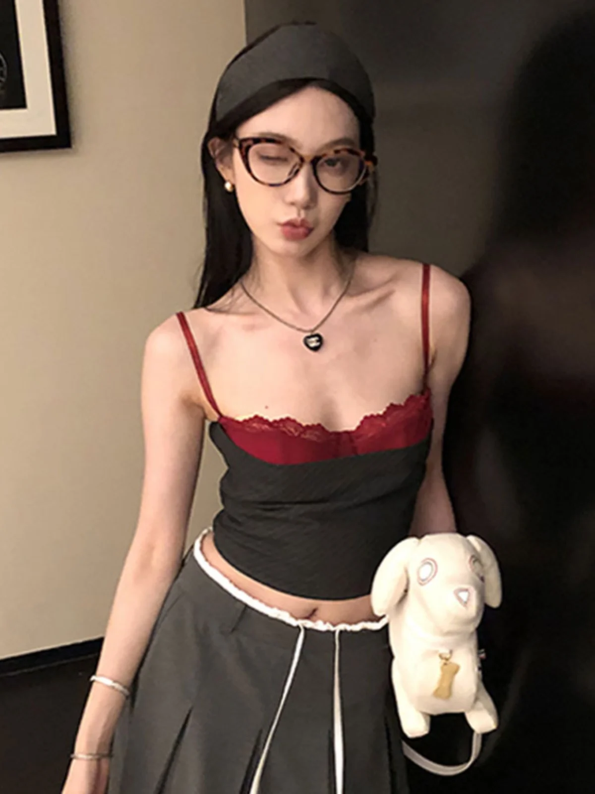 Unique Beautiful Lace Small Strap Vest Women Outerwear Autumn Inner Match Beautiful Back Bra Integrated with Chest Pad Base S...