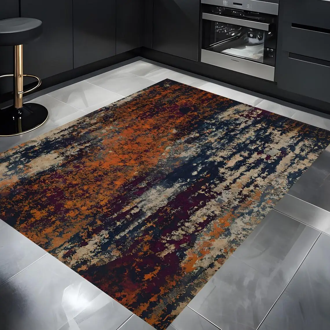 Modern Abstract Industrial Area Rug Rust Orange Ink Splatter Carpet For Living Room Luxury Office Kitchen Entryway Floor Mat