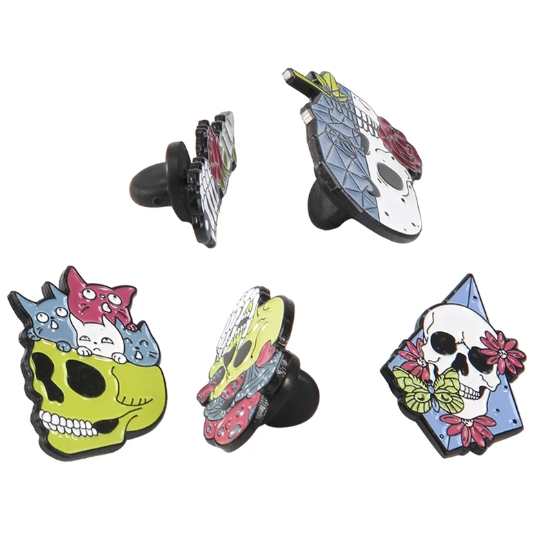 5 Pcs Enamel Pins Set Skull Gothic Plant Knife Rose Butterfly Cat Enamel Lapel Pin Brooches For Backpack And Jackets