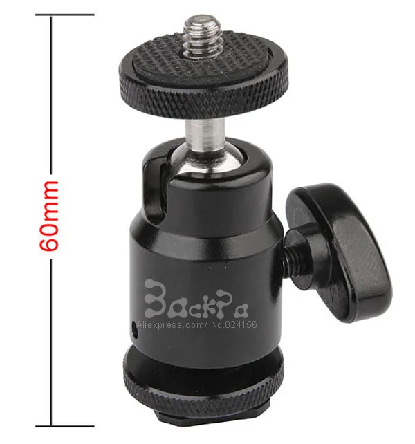 50PCS Camera Mini Tripod Ballhead Metal Ball Head Hot Shoe Adapter to 1/4 Screw Mount for Flash Light Stand