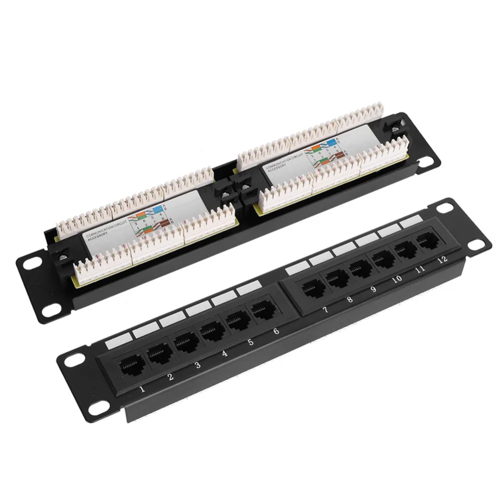 12-Port UTP Patch Panel CAT6 RJ45 10 Inch Wide Cable Rack 1U Without Bracket Ethernet Network Data Patch Panel Rack Mount