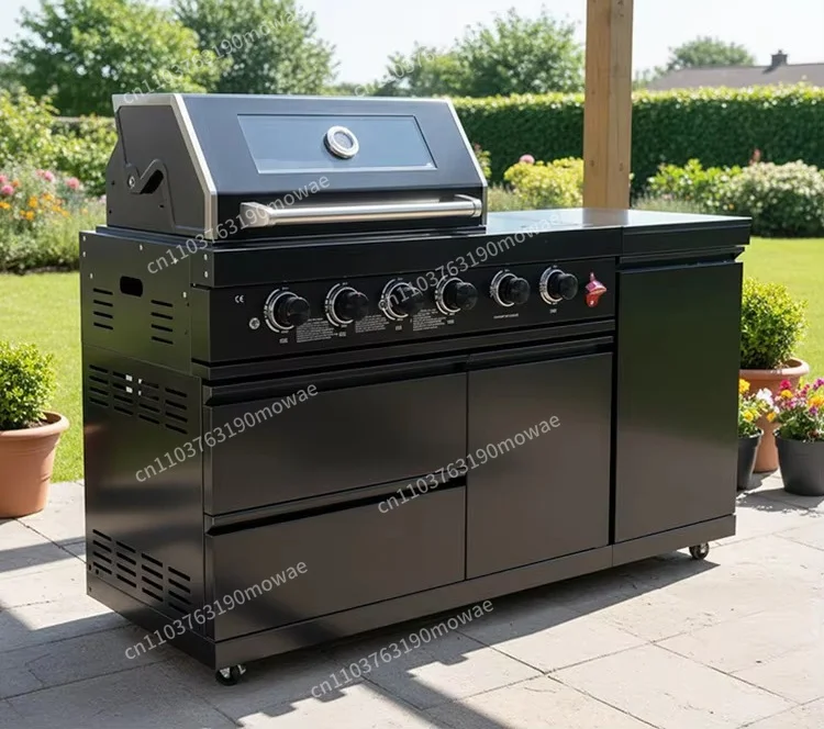 304 stainless steel four-port gas grill with one-side oven and single locker