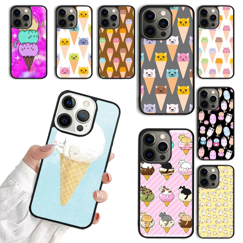 Cartoon Cat Ice Cream Funny Animal Phone Case For iPhone 16 15 14 plus 11 12 13 Pro  XR XS Max coque Cover Shell