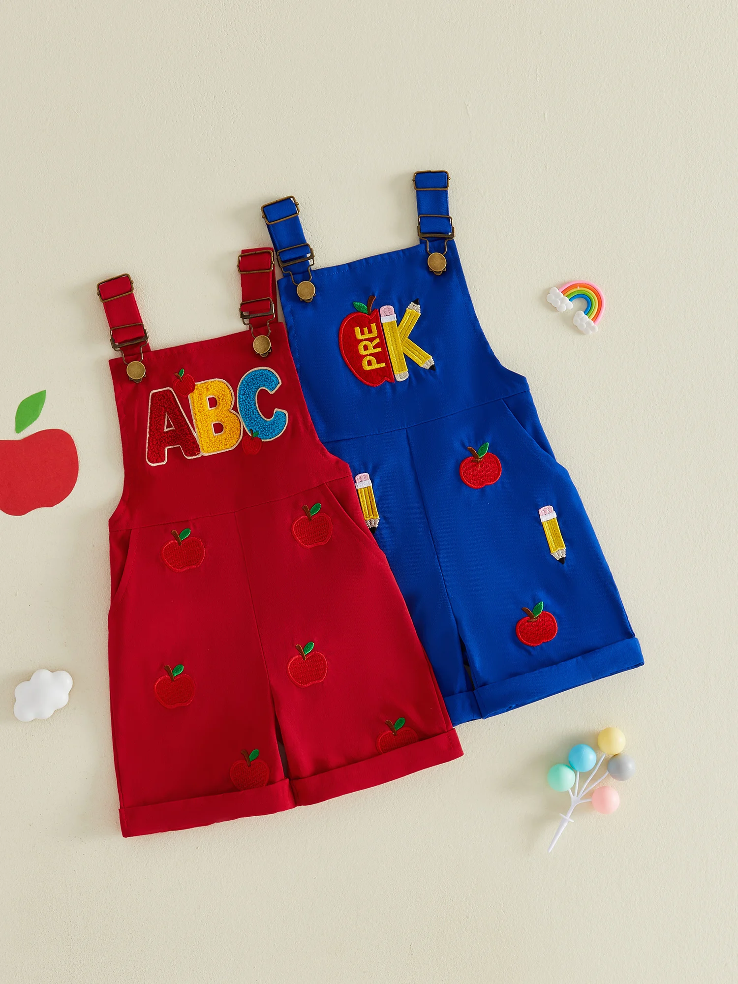 Kids Denim Overalls with Cute Bear Patchwork Design and Adjustable Straps for School Outfit Style
