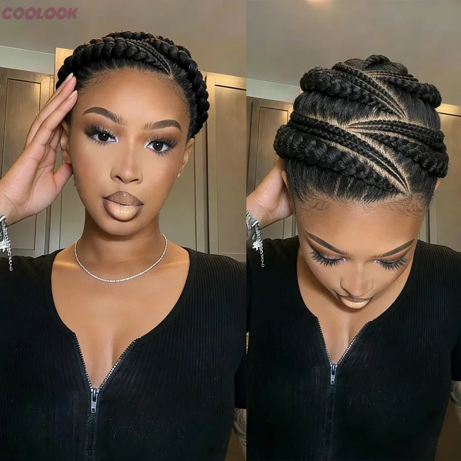 Neu eingetroffene Bantu-Flechtperücken, synthetische Vollspitzen-Cornrow-Box-Braids-Perücken, kleberlose, handgefertigte Low-Bun-Flechtperücken für Damen, 12 Zoll – Detail 6