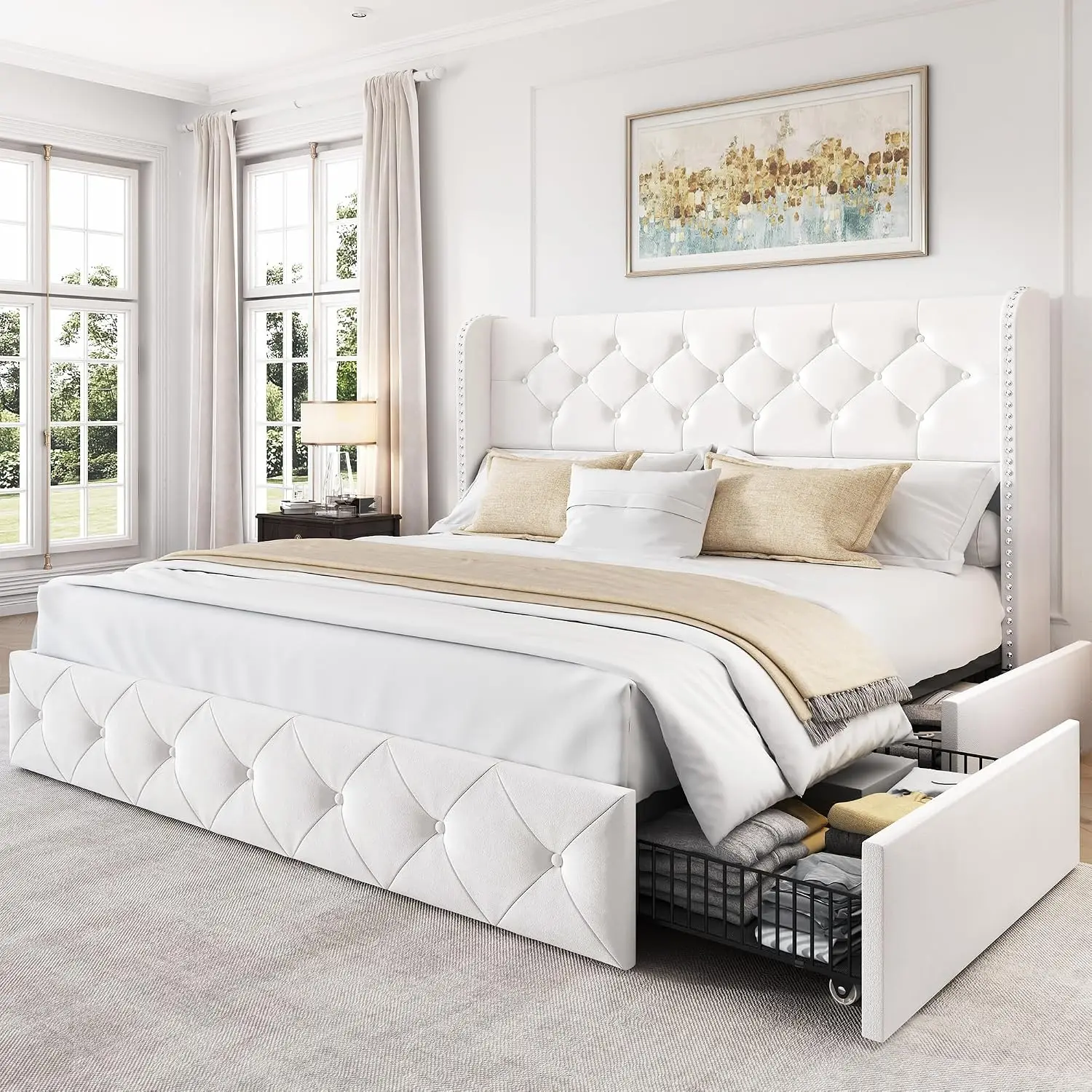 Queen Bed Frame 4 Storage Drawers & 47.2