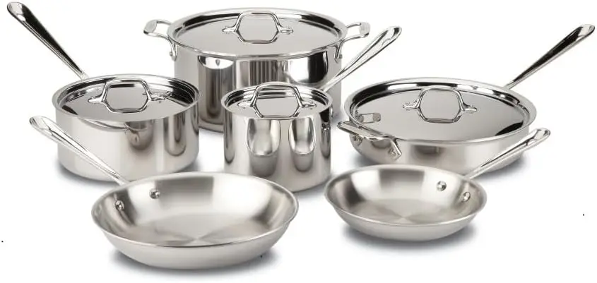 Oven Broiler Safe 600F, Kitchen Cooking Set w/ Fry Pans, Saucepans, Saute Pans, Stockpot, Lids, Pots and Pans, Silver