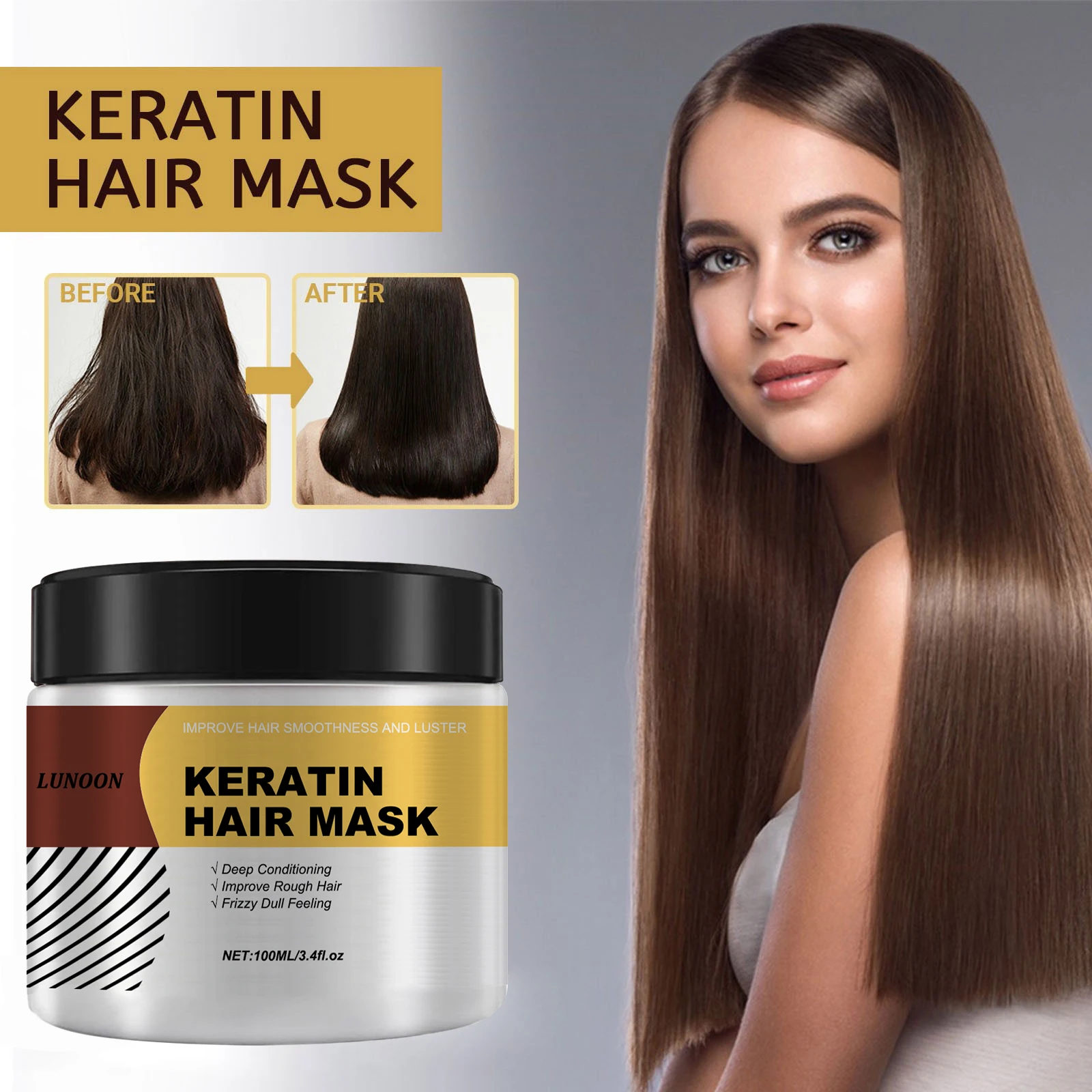 

Маска для волос LUNOON 100 мл - Средство для глубокого кондиционирования для восстановления поврежденных волос, вьющихся и сухих волос