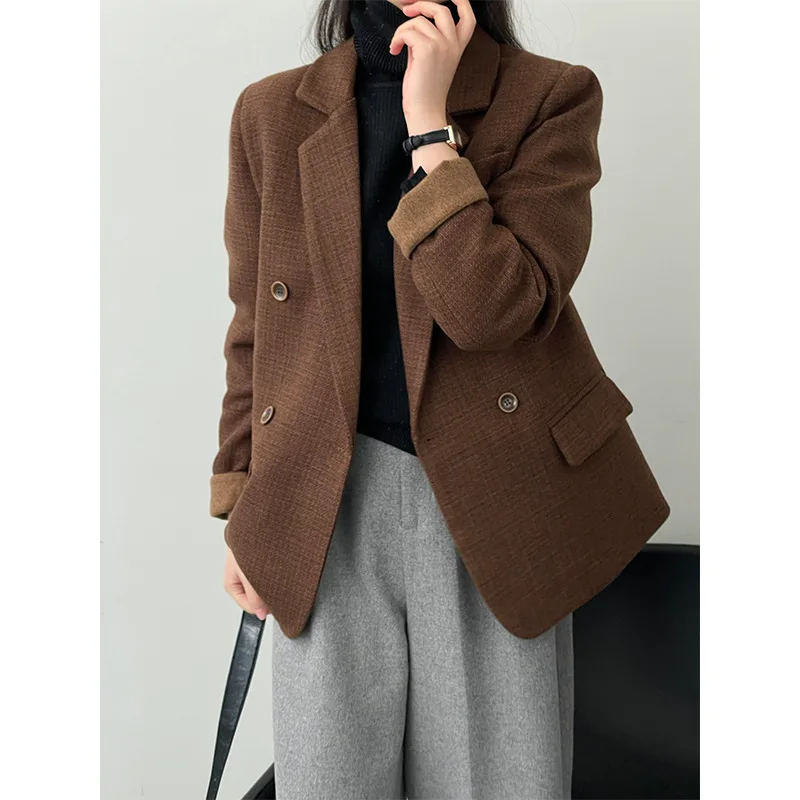 

[Down liner] Retro casual woolen blazer femininity commuter lapel top 31077