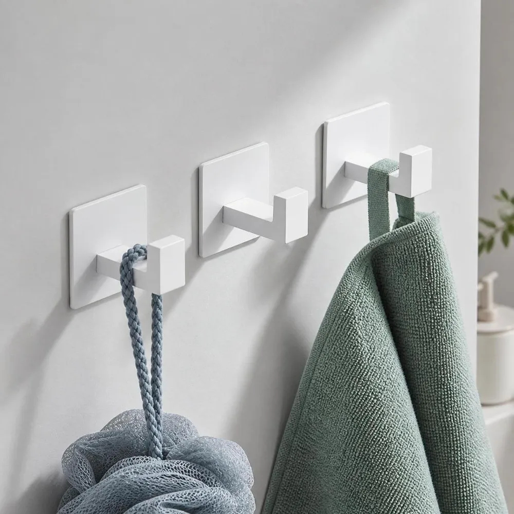 1pc Convenient Self-Adhesive Adhesive Wall Hooks Wall Mounted Aluminum Towel Hooks Rust-Proof No-Drill Robe Hook for Closet